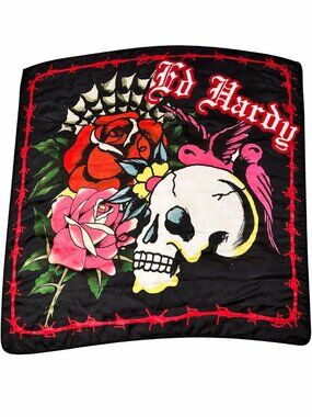Ed Hardy Fashion Scarf — Skull, Roses & Barbed Wire NWT 🖤 💀🌹